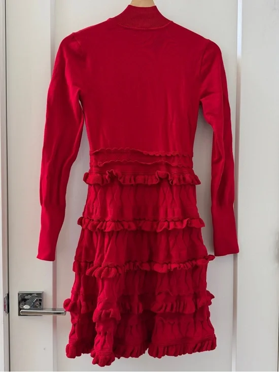 MUSE BY MARCHESA Calla Knitted Lycra Mock Neck Layered Tiered Ruffle Dress XS - Picture 4 of 10